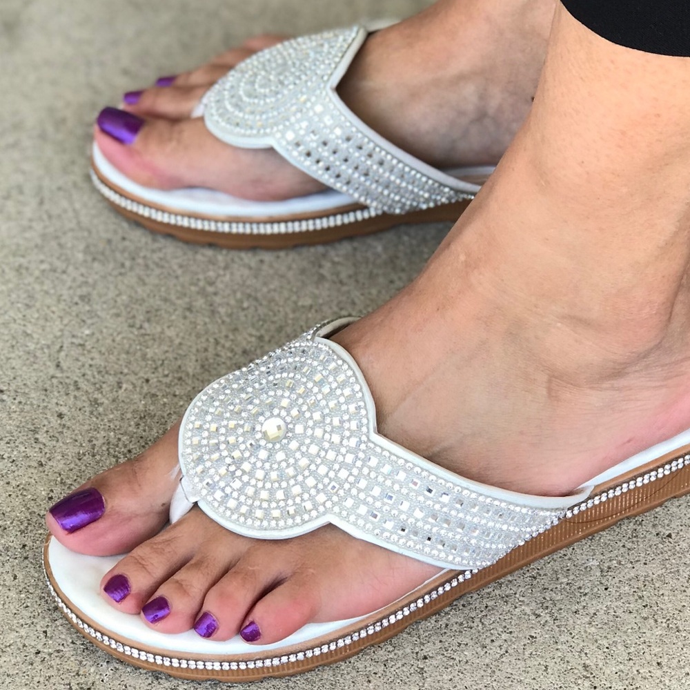 Verano Rio White Bling Thong Flatform Slide Sandal - Picture 3 of 6